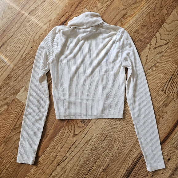 Madewell Size S Cropped Ribbed Turtleneck Off White Long Sleeve Layering Basic - Picture 5 of 5